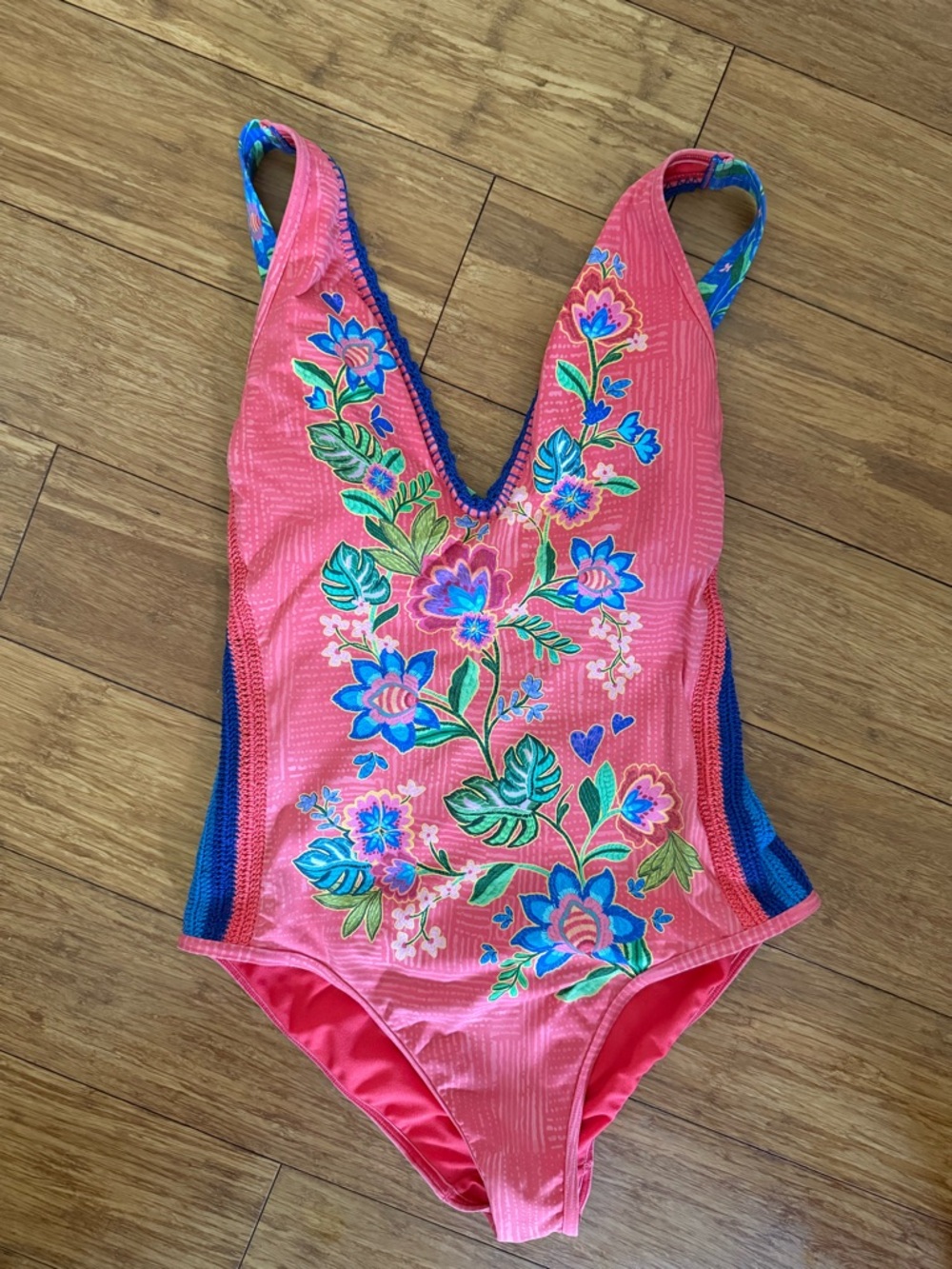 Johnny Was Pink Floral Embroidered One-Piece Swimsuit